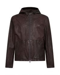 Salvatore Santoro - Coffee Crinkled Leather Hooded Jacket - Lyst