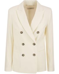 Peserico - Wool And Linen Canvas Double-Breasted Blazer - Lyst