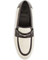 Brunello Cucinelli - Leather And Raffia Loafers Polyamide - Lyst