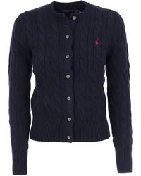 Ralph Lauren - Cable-knit Brand-embroidered Cotton Cardigan X - Lyst