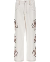 Bluemarble - Embroidered Hibiscus Jeans - Lyst