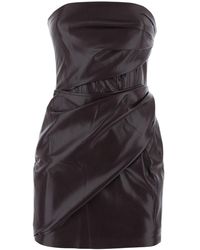 ANDAMANE - Bordeaux Dress With With All-Over Drapes - Lyst