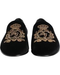 Dolce & Gabbana - Black Velvet Gold Crown Mens Loafers Shoes - Lyst