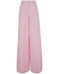 MSGM - Popeline Pants High-Waisted With Pockets For Cotton Trousers - Lyst