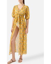Mc2 Saint Barth - Cotton And Silk Long Dress Bliss With Geometric Print - Lyst