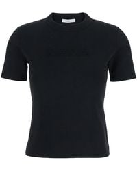 Max Mara - Crewneck T-Shirt With Embroidered Logo Viscose T-Shirts & Jerseys - Lyst