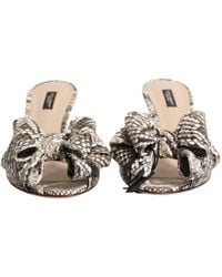 Dolce & Gabbana - Keira Bow Leather Peep Toe Mules Shoes Python - Lyst