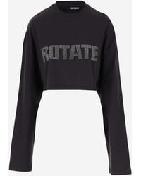 ROTATE BIRGER CHRISTENSEN - Long Sleeve Cotton Crop T-Shirt With Logo And Rhinestones - Lyst