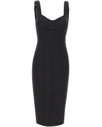 Elisabetta Franchi - Scuba Midi Dress With Sweetheart Neckline And Corset-Inspired Details - Lyst