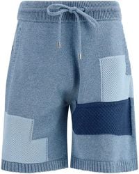 Laneus - Patchwork Cotton Knit Shorts Denim Blu/ Bermuda - Lyst
