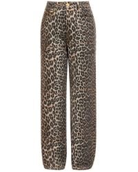 Ganni - Leopard Print Wide Leg Jeans Animal Cotton - Lyst