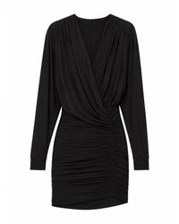 Amazuìn - Lightweight Stretch Jersey Long-Sleeved Gathered Mini Dress With V-Neckline - Lyst