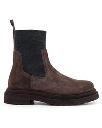 Brunello Cucinelli - Suede Ankle Boots With Monili Detail - Lyst