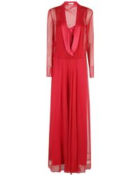 Alberta Ferretti - Flowing Silk Maxi Dress With V-Neck - Lyst