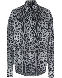 Dolce & Gabbana - Shirt With Leopard Print All-Over And Logo Lettering - Lyst