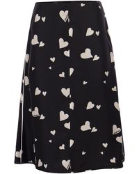 Marni - Bunch Of Hearts Print Silk Flared Skirt - Lyst