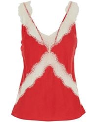 Pinko - Satin Jacquard Top With Lace And Round Neck, Tops - Lyst