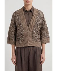 Brunello Cucinelli - Taupe Open Knit Sweater - Lyst