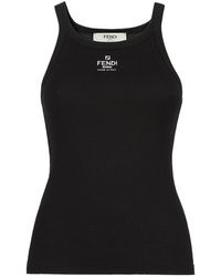 Fendi - Top With Embroidered Logo Cotton Tops - Lyst