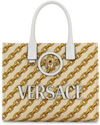 Versace - Printed Canvas Small Chain Stripes La Medusa Shopping Bag - Lyst