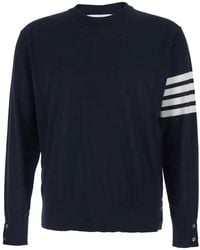 Thom Browne - Crewneck Swwater With 4-Bar On The Sleeve And Ribbed Trims - Lyst