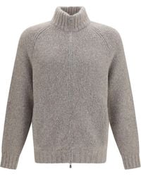Brunello Cucinelli - High-Neck Cashmere And Silk Cardigan With Zip Kashmir/Capra Hircus - Lyst