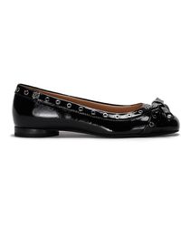 Ganni Eyelets Bow Ballerina Naplack in Black | Lyst