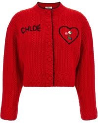Chloé - Embroidered Logo Wool And Cashmere Cardigan - Lyst