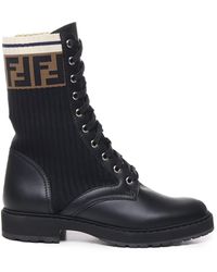 Fendi - Leather And Mesh Biker Boots With Ff Monogram - Lyst