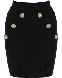 Balmain - Knit Mini Skirt With Embossed Buttons - Lyst