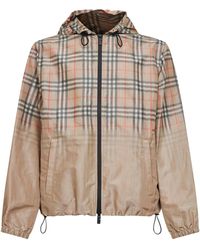 Burberry - Sand Gradient Check Hooded Jacket Viscose Bomber - Lyst