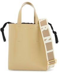 Marni - Leather Shopping Bag With Short Handles And Shoulder Strap - Lyst