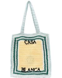 Casablanca - Crocheted Tennis Tote Bag In Green, Yellow And White - Lyst
