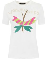 Weekend by Maxmara - White Nervi Cotton T-shirt With Nervers Print - Lyst