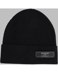 Balmain - Beanie With Logo Patch, Wool Scarf - Lyst