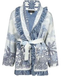 Alanui - Icon Jungle Toile De Jouy Fringed Belted Wool, Cotton And Silk-blend Cardigan - Lyst