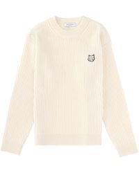 Maison Kitsuné - Ribbed Knit With Fox Patch Merino Wool Jumpers - Lyst