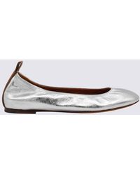Lanvin - Silver Metal Leather Ballerina Flats - Lyst
