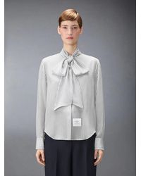 Thom Browne - Chemise Manches Longues Col Détachable En Soie Cdc Imprimée À Rayures Shirt - Lyst