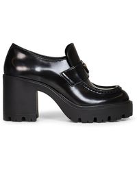Prada - Heeled Loafers Brushed Leather - Lyst