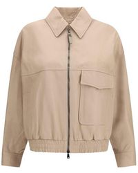 Brunello Cucinelli - Beige Leather Leather Jacket - Lyst