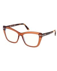 Tom Ford - Eyeglasses Cat Eye Full Rim, Shiny Frame And Clear Light Block Lens Ft5826-B001 - Lyst