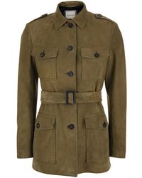 Tagliatore - Single-Breasted Leather Jacket With Classic Collar And Belt On The Waist - Lyst
