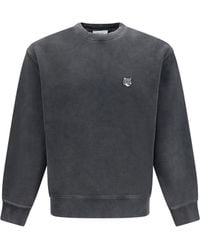 Maison Kitsuné - Crewneck Sweater With Fox Head Logo Cotton Sweatshirts - Lyst