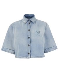 MSGM - Light Crop Denim Shirt - Lyst
