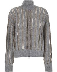 Brunello Cucinelli - High Neck Cardigan With Diamond Yarn And Sequins - Lyst
