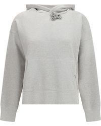 Prada - Cotton Fleece Hoodie With Jewel Brooch - Lyst
