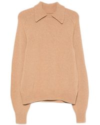 KHAITE - Camel Stretch Merino Wool And Cashmere Jersey-Stitch Knit Jackson Sweater With Overlapping Collar - Lyst