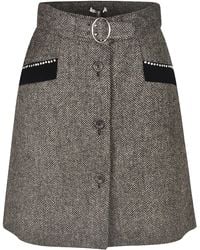 Miu Miu Checked Buttoned Detail Skirt - Grey