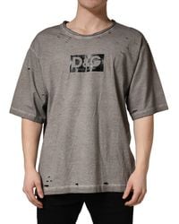 Dolce & Gabbana - Gray Dg Logo Print Cotton Round Neck T - Lyst